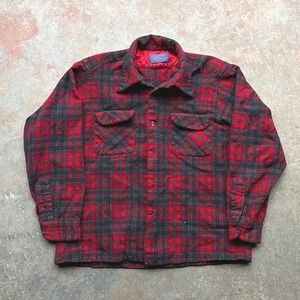 VTG Pendleton Wool Plaid Button Up Board Shirt Flap Pocket Loop Womens L HOLES!